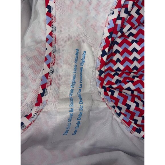 Kona Sol Swimsuit Womens 22 Red Blue White Chevron One Piece Adjustable Straps - Picture 8 of 9